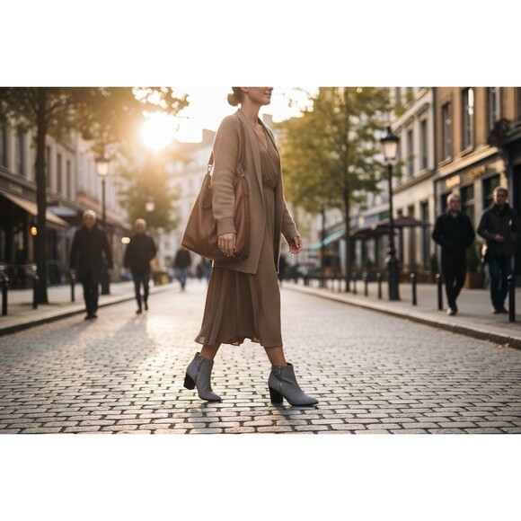 Nine West Neva2 Ankle Boot Gray/Taupe Suede 3”Heel Size 7M Double Zippers - Picture 6 of 11